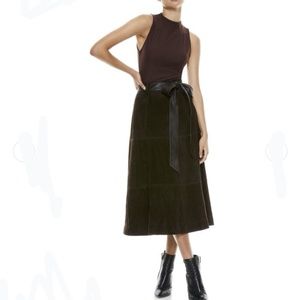 TREND ALERT ALICE + OLIVIA Martine Brown Suede A-line Midi Skirt w Belt size 4